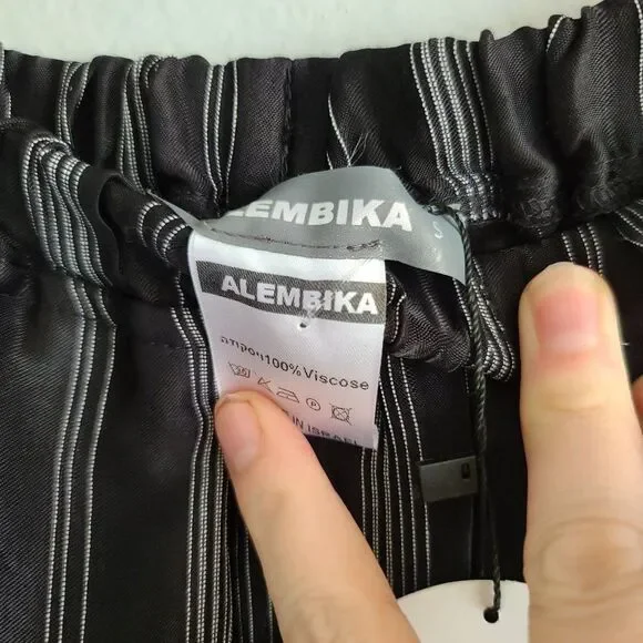 Alembika Black White Stripe Crop Pant Wide Leg Pull On Silky Size‎ Small NWT - Picture 7 of 12